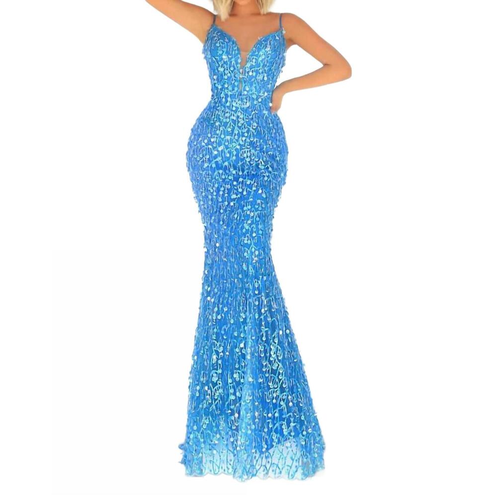 NEW ANGELA & ALISON shimmering prom dress in blue